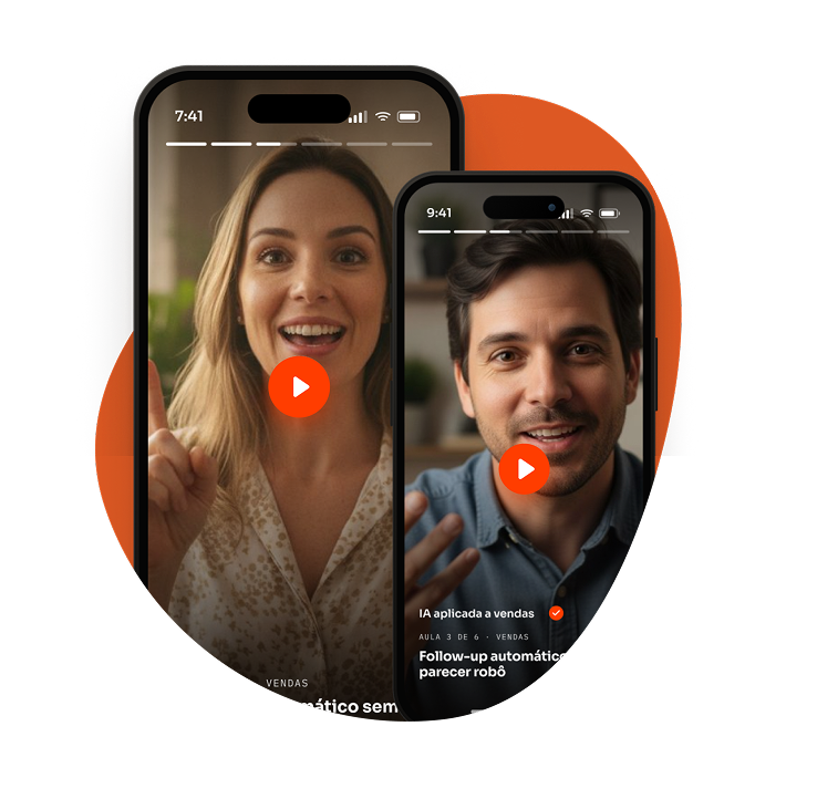 Dois celulares lado a lado exibindo aulas em vídeo vertical